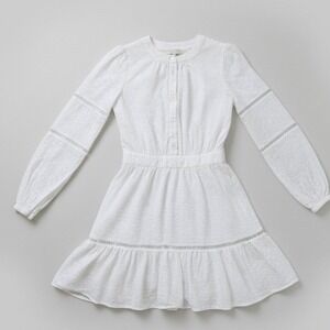 Michael Kors White Eyelet Lace Mini Dress Long Sleeve Button Front XS Boho